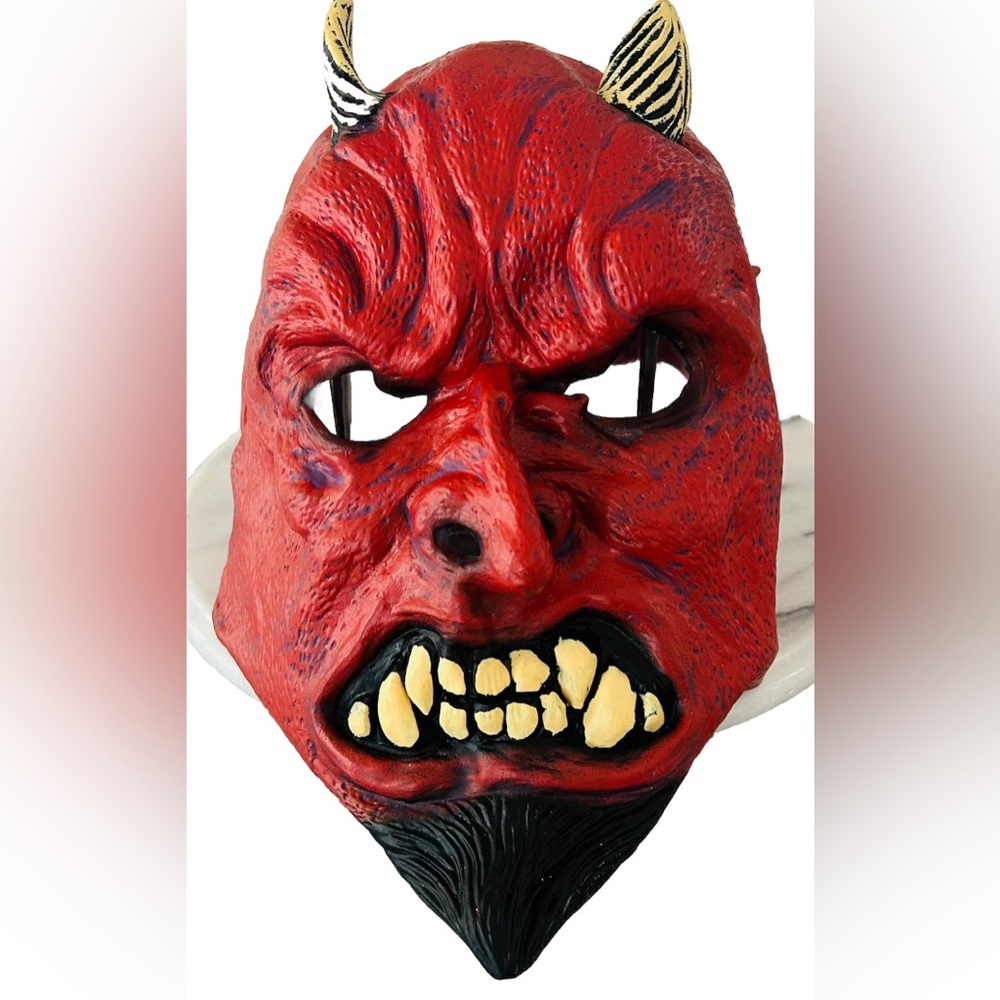 Gemmy Industries Red Devil Full Face Halloween Mask Horror Scary 2015 RARE Latex